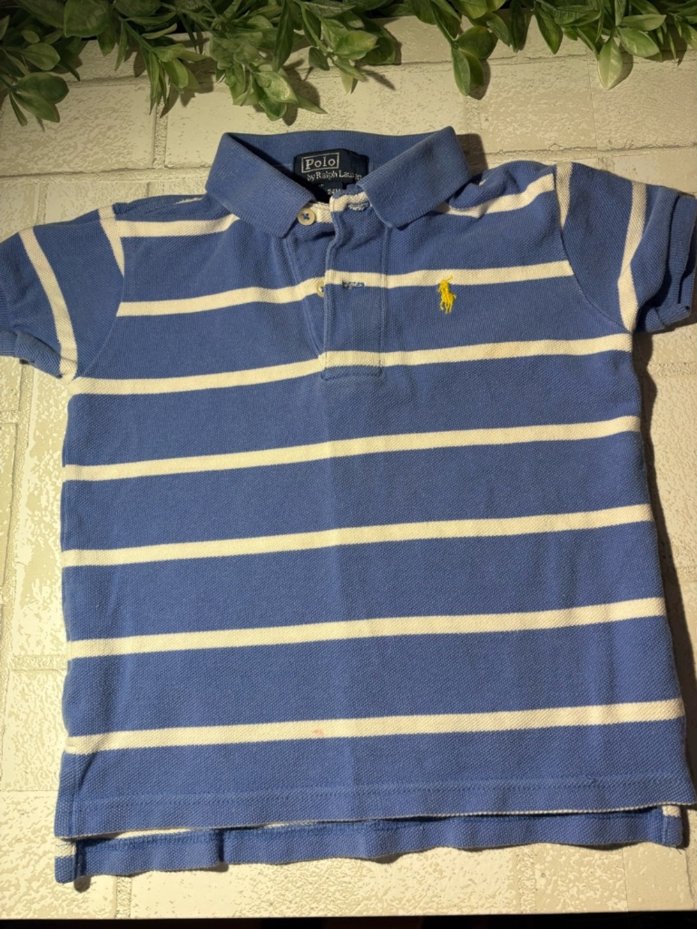 Ralph Lauren Blue and White Striped Polo with Yellow Pony 24 months baby